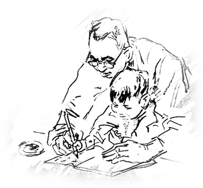 父亲与孩子简笔画